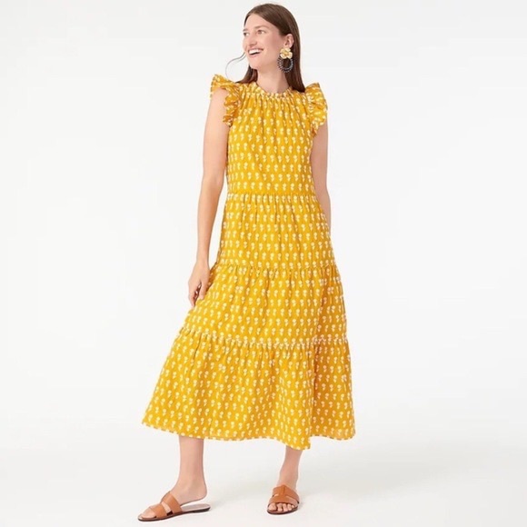 J. Crew Dresses J Crew Tiered Cotton Voile Embroidered Floral Midi